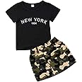 Toddler Baby Girls Camouflage Outfit Black Letter Tops Shirt + Denim Skirt Dress Shorts Summer Two Piece Clothes Set