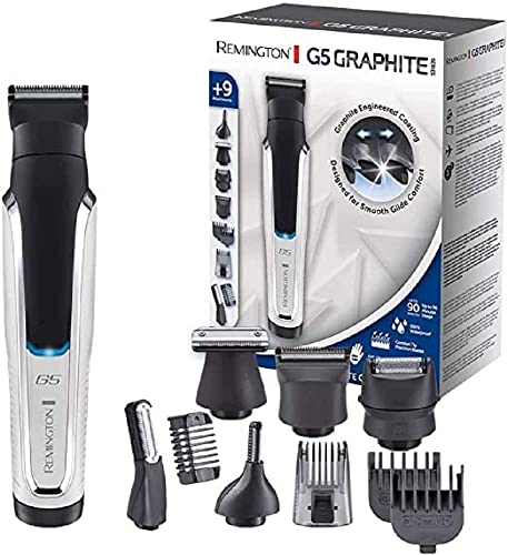 Remington Rasoio Elettrico Multiuso - Rifinitore per il corpo, Regolabarba, Tagliacapelli, Taglia peli naso e orecchie - 9 testine-pettini, al Litio, Regolabarba, Multigroomer, PG5000