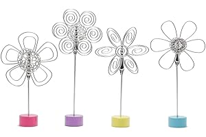 TFU 4 pcs Cute Flower Table Card Memo Holder Stand, Photo Clips Holder Desk Stand for Memo Paper Note Monmory Photo Christmas Wedding Number Card Display with Colorful Metal Base
