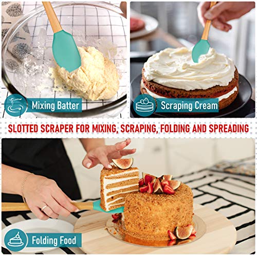 BISNIE Teigschaber Silikon Set Spatel Silikonschaber, 248 ℃ Hitzebeständiges Antihaft-5-teiliges Teigspachtel pfannenwender kunstoff mit abnehmbarem ergonomischem Bambusgriff, Küchengerät