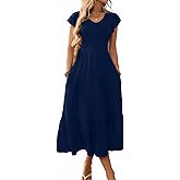 BARASA Womens Maxi Dress 2026 Summer Casual Ruffle Sleeve V Neck A Line Flowy Tiered Boho Beach Sundresses with Pockets
