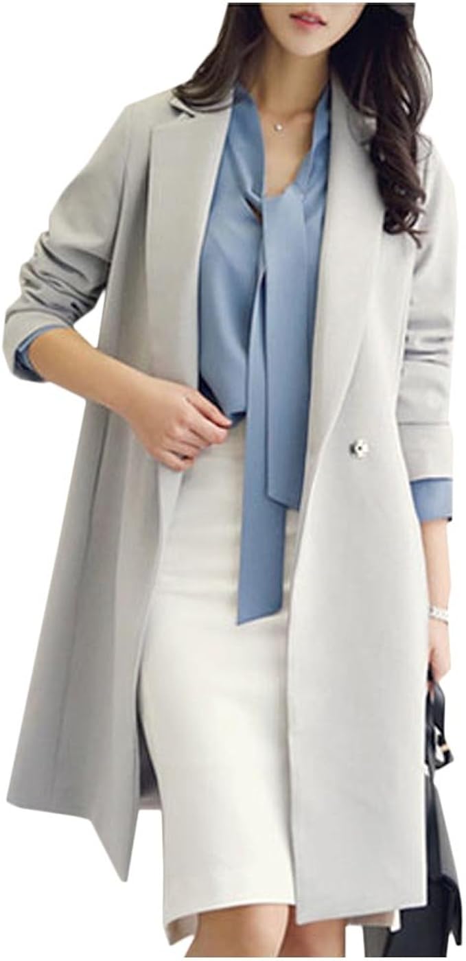 Amazon Co Jp Fashion Maker F M スーツ トレンチコート レディース ロング丈 シンプル 長袖 着痩せ オフィス 就活 ビジネス 通勤 リクルート 事務服 フォーマル Ol 全2色 大きいサイズ Xxl グレー 服 ファッション小物