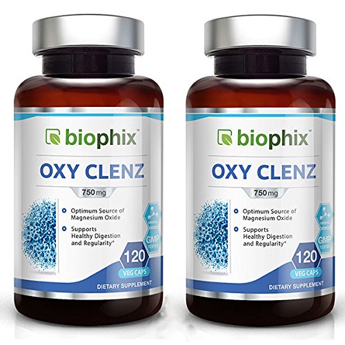 Oxy Clenz 750 mg 120 Vcaps 2 Pack - Natural Magnesium Oxide | Gentle Laxative | Healthy Digestive Tract | Regularity Formula | Oxygen Based Colon Cleanse Oxy Clenz 750 mg 120 Vcaps 2 Pack - Natural Magnesium Oxide | Gentle Laxative | Healthy Digestive Tract | Regularity Formula | Oxygen Based Colon Cleanse