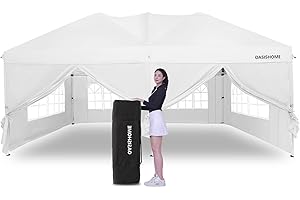 OASISHOME Pop-up Gazebo Canopy Tent 10'x20' with 6 Removable Sidewalls, Windows, Stakes, Ropes, Carry Bag,Suitable for Patio, Outdoor, Wedding Parties&Commercial Events (White, 10X20)
