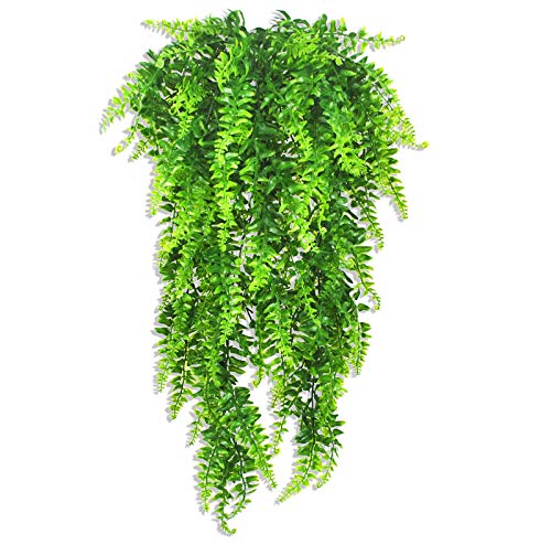Ollain Artificial Boston Fern Vines Ferns Persian Rattan Greenery Fake Plants Faux Plant Vine Outdoor UV Resistant for Wall Indoor Hanging Garland Backdrop Arch Wall Decor (2Pcs Boston Fern Vines)
