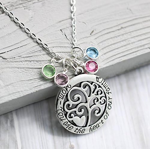 Mom Birthstone Necklace - Mom You Are the Heart of Our Family - Mother's Day Jewelry Gift - Up to 9 Birthstones - Fast Shipping