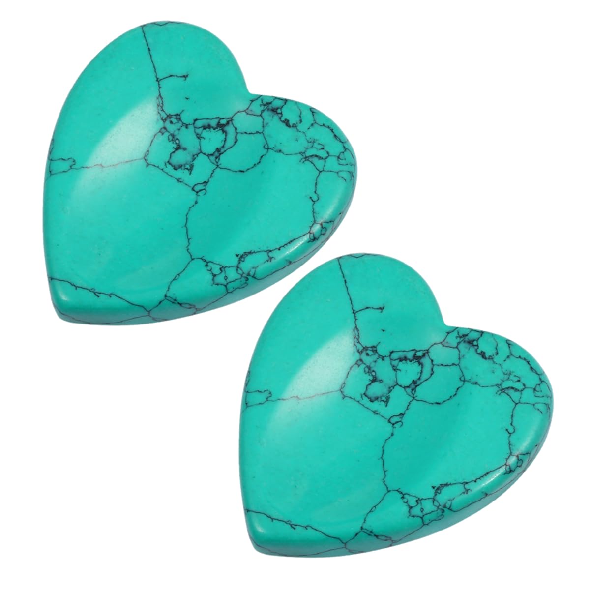 mookaitedecor Pack of 2 Green Howlite Turquoise Heart Shaped Crystal Thumb Worry Stones for Anxiety Stress Relief, Polished Pocket Stones Palm Quartz Healing Crystal Gifts for Reiki Chakra Balancing