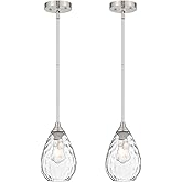 SADUENFR Brushed Nickel Pendant Lights Kitchen Island 2 Pack, Modern Glass Pendant Light Fixtures with Hammered Glass and Rod
