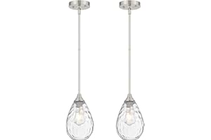 SADUENFR Brushed Nickel Pendant Lights Kitchen Island 2 Pack, Modern Glass Pendant Light Fixtures with Hammered Glass and Rods, Adjustable Small Hanging Light for Kitchen Sink Dining Room Bathroom