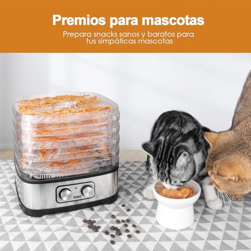 GGJ-261A Deshidratador de Alimentos, 5 Bandejas Ajustables en Altura, Control de Temperatura 35-70°C, Deshidratador de Frutas y Verduras de 240 Vatios, Sin BPA