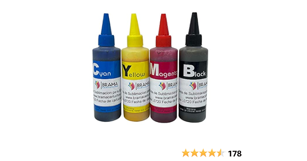 Bramacartuchos - 4 BOTES DE 100ML DE TINTA DE SUBLIMACION. compatible CON  IMPRESORAS EPSON DE 4 COLORES : Amazon.es: Oficina y papelería