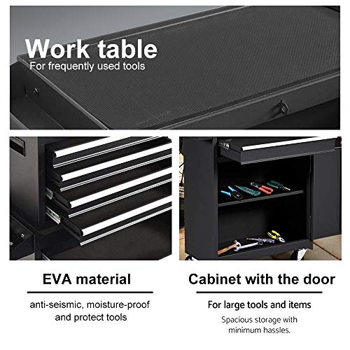 Removable Tool Chest,5-Drawers Tool BOX,Tool Chest with Wheels (2PCS Lockable) and Drawers,Tool Storage with Tray and Cabinet,Organizer(Black)