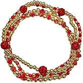 Pingyongchang Colorful Stackable Crystal Rhinestone Ball Bracelets Set Handmade Gold Beaded Layered Stretch Bracelets Boho Trendy Vaction Beach Jewelry Gifts for Women