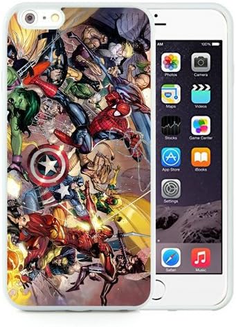 Marvel Superheroes Sticker Bomb Spiderman Thor Wolverine White Phone Case for 6S Plus Plus 5.5 Inch,iPhone 6 Plus TPU Case