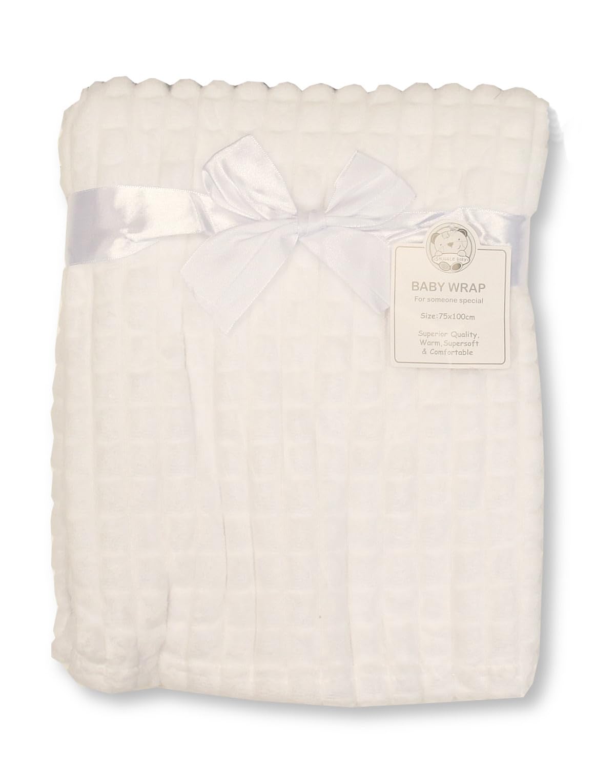 Baby Jacquard Wrap Waffle Blanket - Squares - 5 Colour Ways (White)