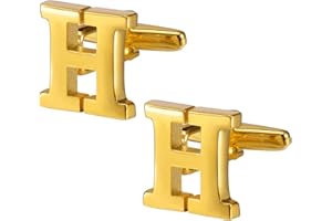 HAWSON A-Z Initial Cufflink for Men, Classic 18k Gold Silver Black Letter Alphabet Monogram Cuff Links for Wedding Business Party Party