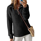 Dokotoo Women's Casual Half Zip Long Sleeve Pullover Shirts Solid Color Textured Sweatshirt Tunic Tops