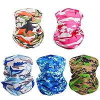 Neck Gaiter UV Face Mask for Dust and Sun Protection Multifunctional Summer Balaclava Headband Face Scarf for Fishing Hiking Cycling & Hiking 5 in 1 Women Men (Camouflage (5 PACK))