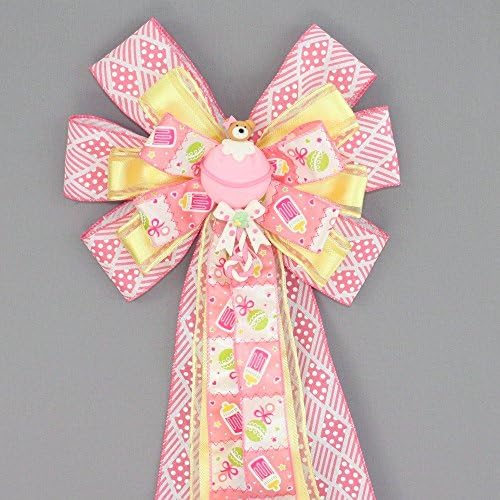 Pink Bear Girl Baby Shower Bow - 10" wide