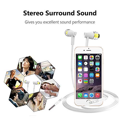 Headphones, BYZ Wired Earbuds with Mic, Stereo Earphones for Running Workout Gym, Tangle Free, White - Thumbnail 5