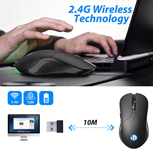 INPHIC Wireless Mouse Wiederaufladbare, 2.4G Silent Computer Wireless Mouse, 1600 DPI, 6 Tasten Mäuse für Laptop Notebook, PC, MacBook Durable Slim, Business Office Home Mouse (schwarz)