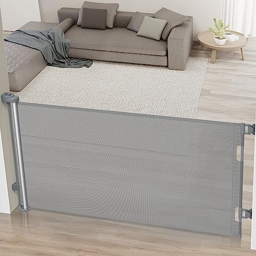 Cumbor Retractable Baby Gates for Stairs, Mesh Pet Gate 33" Tall, Extends to 55" Wide, Extra