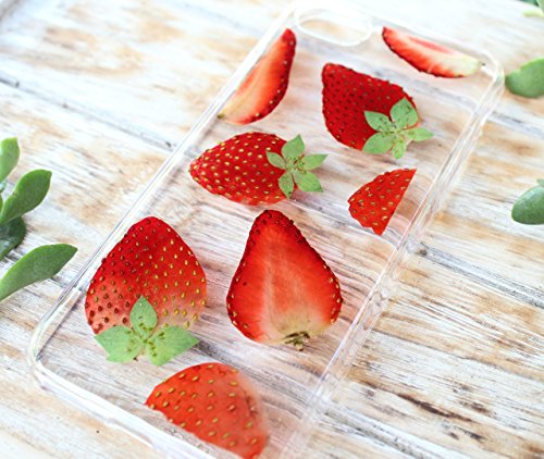 Fruit Phone Case - Handmade Pressed Dried Real Strawberries Fruit Phone Case Cover for iPhone 7, iPhone 8, iPhone 7 plus, 8 Plus, iPhone X (10) Soft Thin silicone case - Floral Phone Case