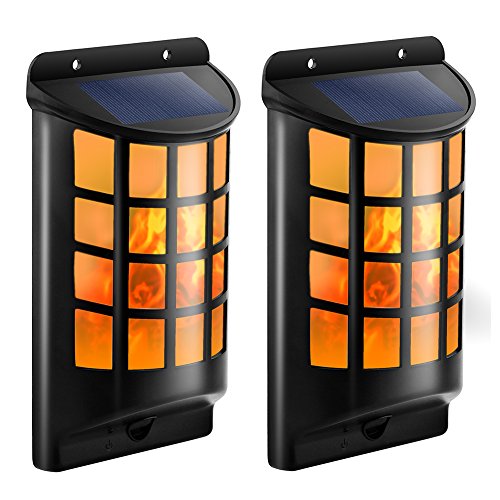 TomCare Solar Lights Waterproof Flickering Flames Wall Lights Outdoor Dark Sensor Auto On/Off Solar Powered Wall Mounted Night Lights Lattice Design for Garden Pathway Door Patio Deck Yard Driveway(2)