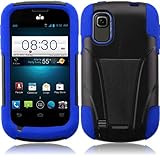 Dual Layer Plastic Silicone Black On Blue Hard Cover Snap On Case W/ Y Kickstand For ZTE Prelude Z992 / Avail 2 Z993 (StopAndAccessorize)