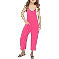 Cnkwei Girls' Casual Sleeveless Jumpsuits Spaghetti Strap Loose Romper Long Pants with Pockets