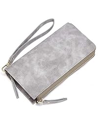 BOSTANTEN - Cartera de piel para mujer, gran capacidad, cierre de cremallera, para tarjetas de crédito, con correa de muñeca