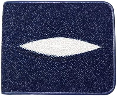 Classic Genuine Stingray Leather Bi-Fold Wallet w/ Left Flap (Blue-Back Pocket)
