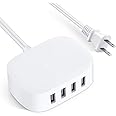 USB Charging Station 4 Port - BULL USB Charger Block Multiple USB Charging Station, USB Wall Charger USB Charger Cable White 6ft USB Charging Hub for Multiple Devices (ULlisted)