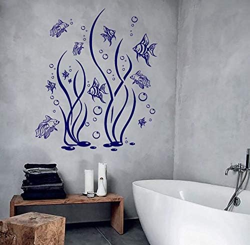 Anewdecals Decals Decor Wall Vinyl Decal Bathroom Decor Fish, Seaweed and Bubbles Aquarium Focal Point Art for Bathroom Walls Made in The USA only!