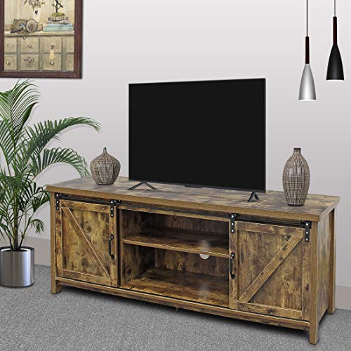 Bizzoelife Barn Door TV Stand Media Console Table, 60 Inches Sliding TV Cabinet Entertainment Center (Rustic)