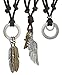 FIBO STEEL 3 Pcs Alloy Vintage Pendant Necklace for Men Women Leather Chain Adjustable