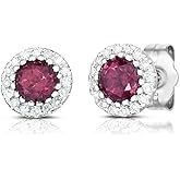 KOKAV 14K White Gold Genuine Gemstone, Diamonds Halo Stud Earrings