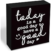Positive Wood Sign, Affirmation Desk Sign, Office Decoration, Home Decor for Living Room Bedroom, Black Wooden Box Sign 5.1x5.1 inches, Today is A Good Day to Have A Good Day Sign
