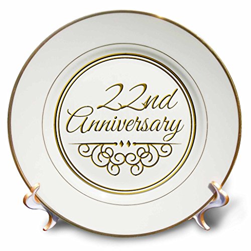3dRose cp_154464_1 22nd Anniversary Gift Gold Text for Celebrating Wedding Anniversaries 22 Years Married Together Porcelain Plate, 8-Inch