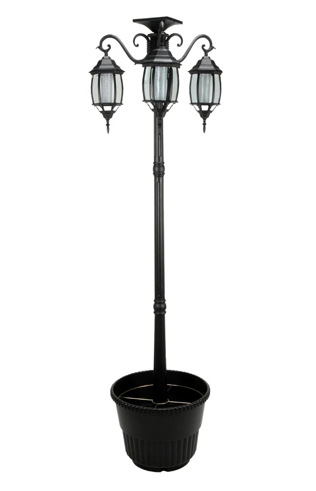 6.7 ft (80 in) Tall Solar Lamp Post and Planter 3 Heads - Black Product SKU: SO30346