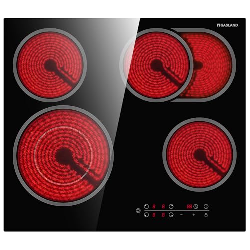Gasland Chef Ch604Bf Encastrable Table De Cuisson Vitrocéramique, Électrique Plaque De Cuisson 60Cm, 6600W, 4 Foyers, Zone Double & Ovale, Commande Par Slider, Minuterie, Un Verrou De pour Enfants