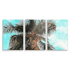 3 Piece Canvas Wall Art Beach Palm Trees Paradise Painting Artwork for Home Prints Framed - 16"x24" x 3 Panels
