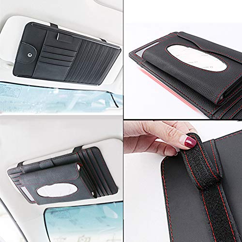 Yamalans Auto Car Sun Visor Faux Leather Card Pen DVD CD Glasses Holder Storage Bag Organizer Pouch Brown 31.5cm x 16.5cm
