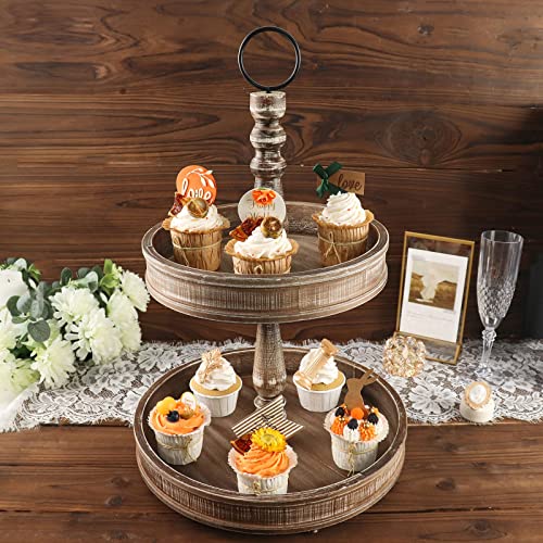 Efavormart 20" Rustic Brown 2-Tier Wooden Serving