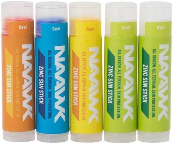 NAAWK- SPF 50 Zinc Oxide Sunscreen Stick For Sunburn & Sensitive Skin Spots - Colorful Variety 5-Pack (2 White, 1 Blue, 1 Yellow, 1 Orange)
