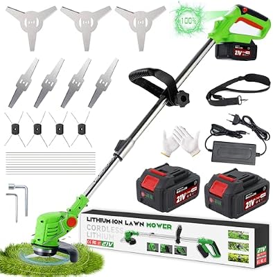 Débroussailleuse à Batterie,3-en-1 Débroussailleuse sans Fil Electrique,Coupe Bordure sans Fil avec Batterie 2x2,0Ah,Taille Bordure Réglable Télescopique Léger pour Jardin Pelouse Extérieur