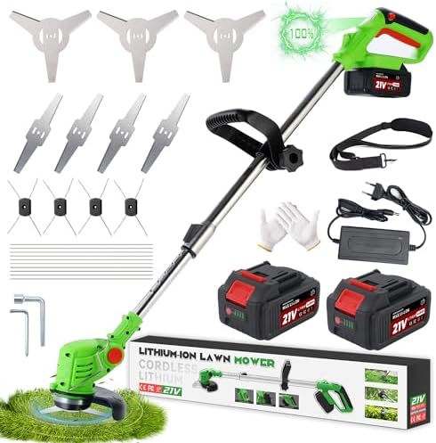Desbrozadora a Batería 3 en 1, Desbrozadora Electrica con Disco Desbrozadora, Cortabordes Electrico Telescópico Ajustable, Ligero 1,5 kg con 2 Baterías 2,0Ah para Céspedes y Jardín