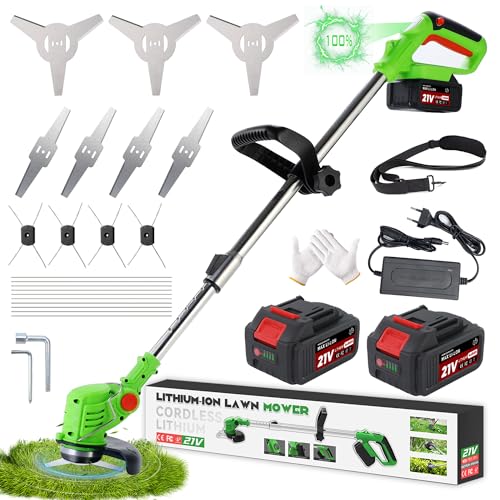 Decespugliatore a Batteria,3 in 1 Tagliaerba Elettrico Senza Fili,Tagliabordi Elettrico con 2 Batteries,Asta Telescopica Regolabile,Lama Decespugliatore Inclusa,Leggero per Giardino Domestico