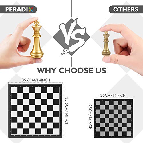 Peradix Chess Checkers Set 2 in 1, Magnetic Chess Pieces with 3 Storage Bags, Portable Travel Folding Board Game, 14.02" Big Size, Educational Learning Toys for Kids Adults, Birthday