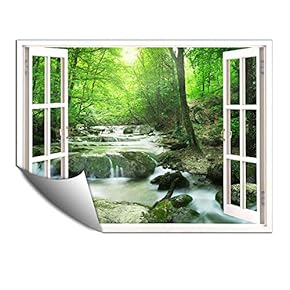 Wall Murals for Bedroom Fake Window View Forest Removable Wallpaper Peel and Stick Wall Stickers - 24x32 inches